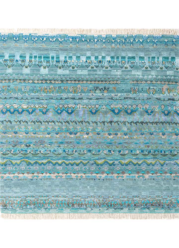 manchaha blue wool and bamboo silk hand knotted Rug