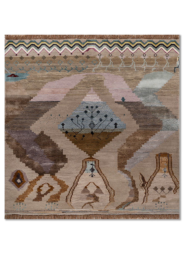 manchaha beige and brown wool and bamboo silk hand knotted Rug