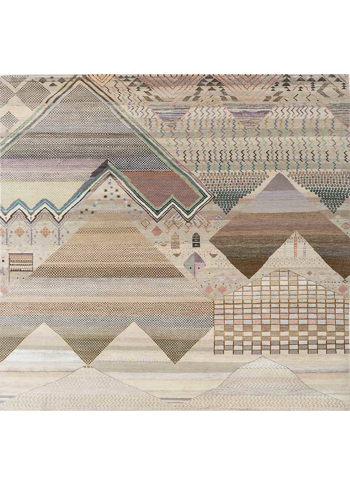 manchaha ivory wool and silk hand knotted Rug