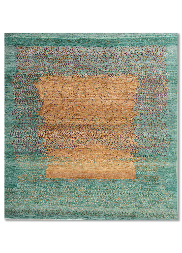 kavi x manchaha green wool hand knotted Rug