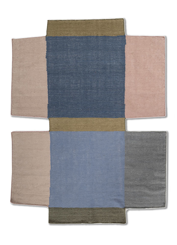 checkers pink and purple wool flat weaves Rug - HeadShot