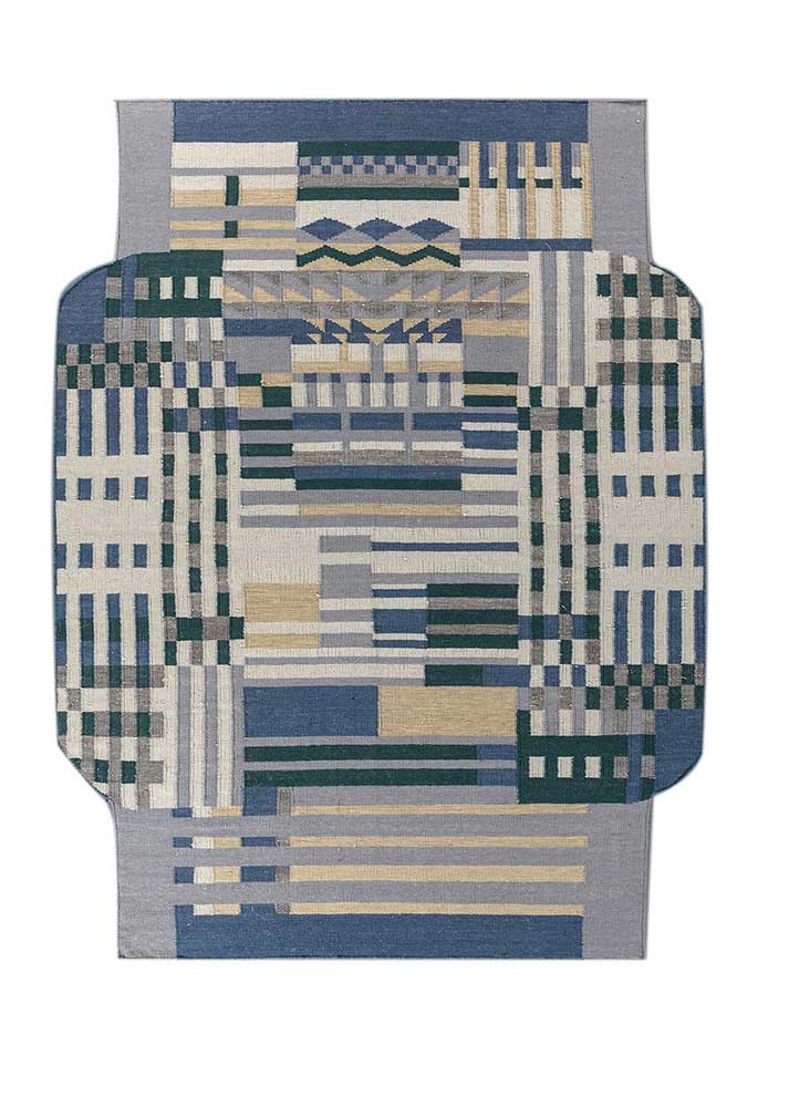 blue blue wool flat weaves Rug