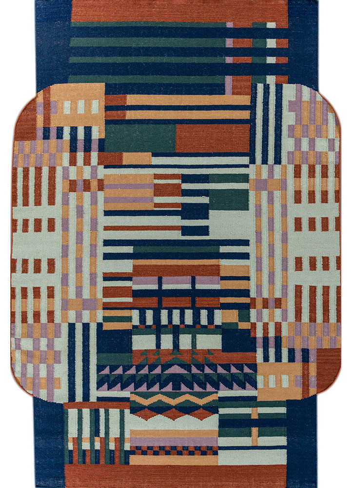 checkers blue wool flat weaves Rug - HeadShot checkers blue wool flat weaves Rug - HeadShot