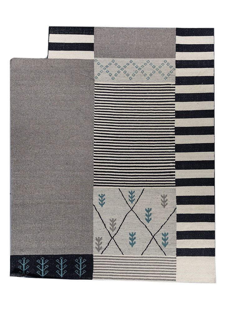  grey and black wool and viscose flat weaves Rug