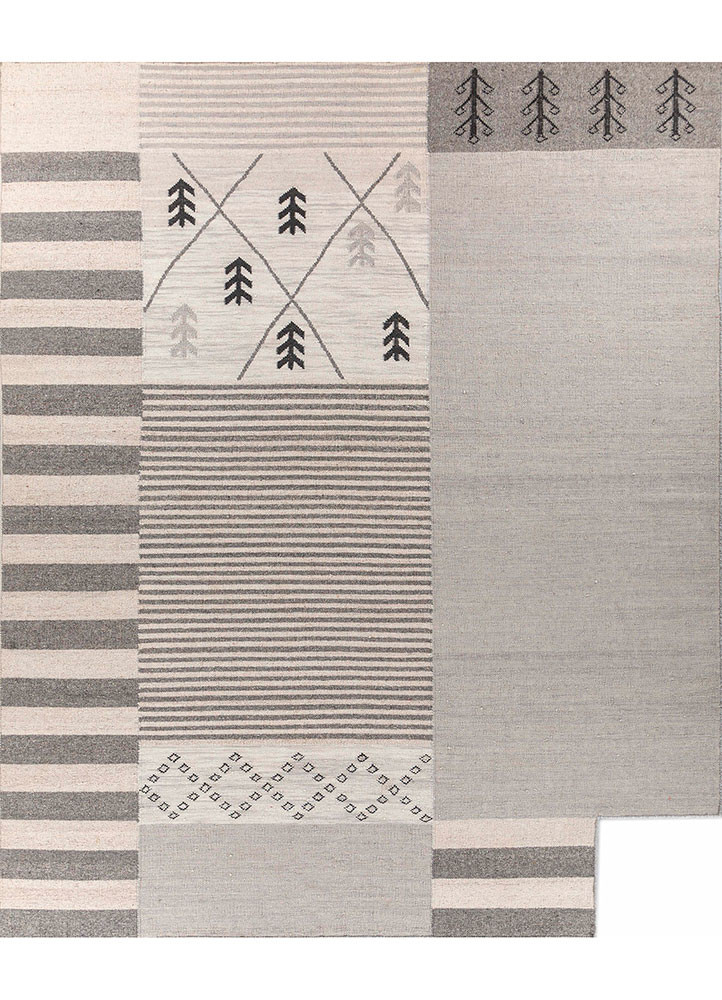 bedouin blue wool and viscose flat weaves Rug - HeadShot