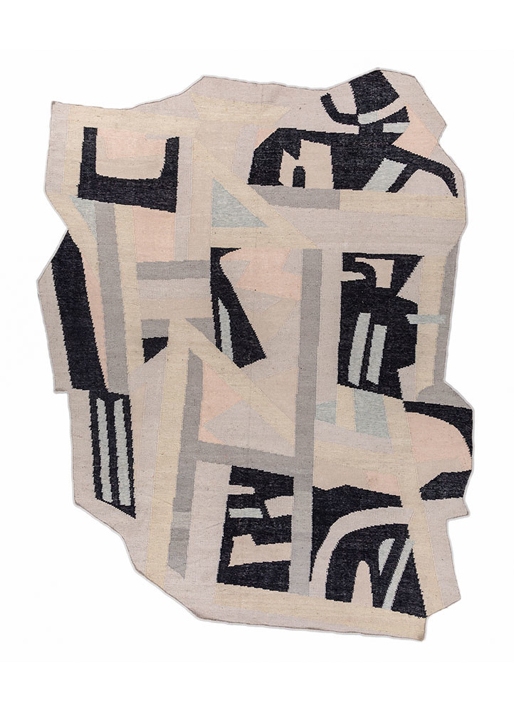 checkers ivory wool and viscose flat weaves Rug - HeadShot