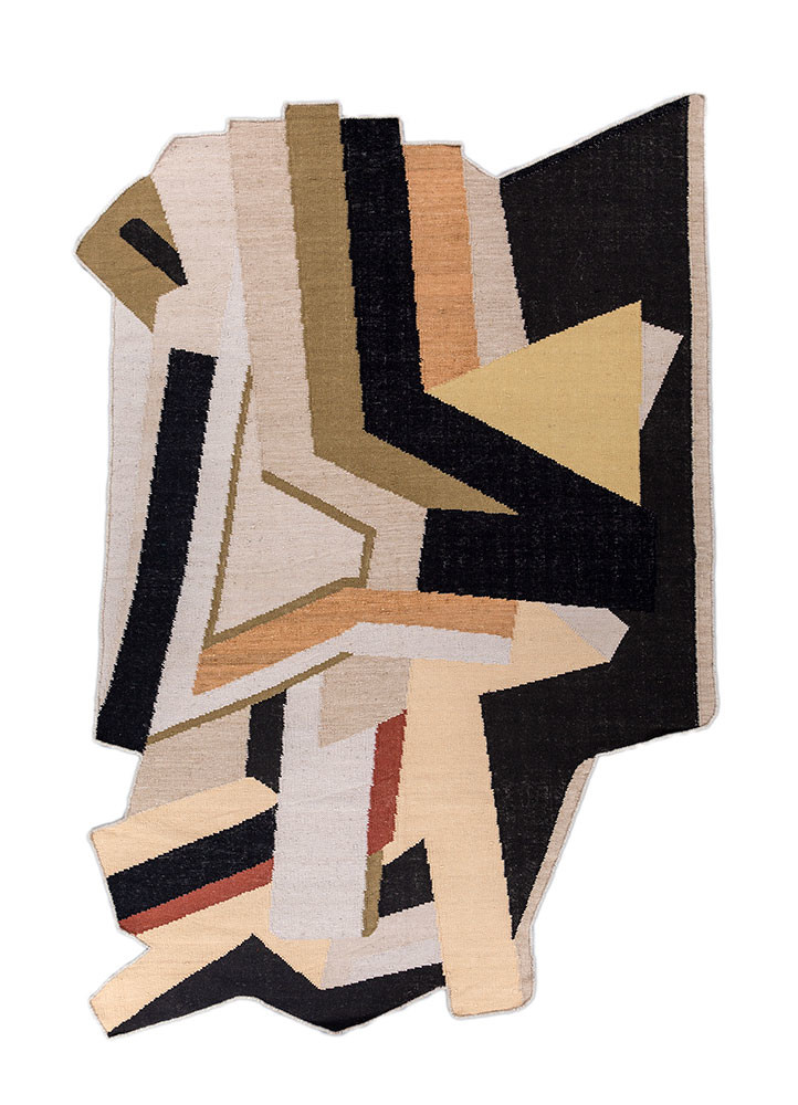 checkers blue wool and viscose flat weaves Rug - HeadShot