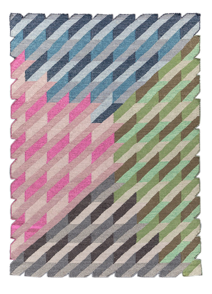  pink and purple wool and viscose flat weaves Rug