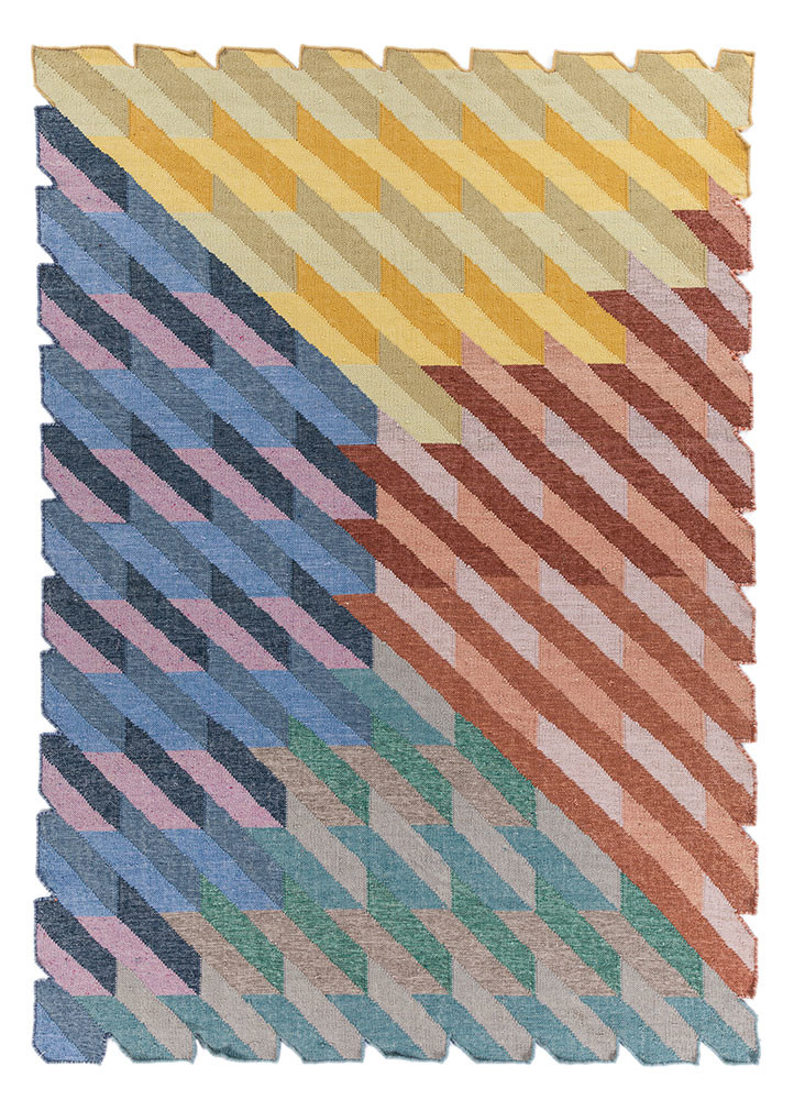 checkers red and orange wool and viscose flat weaves Rug - HeadShot