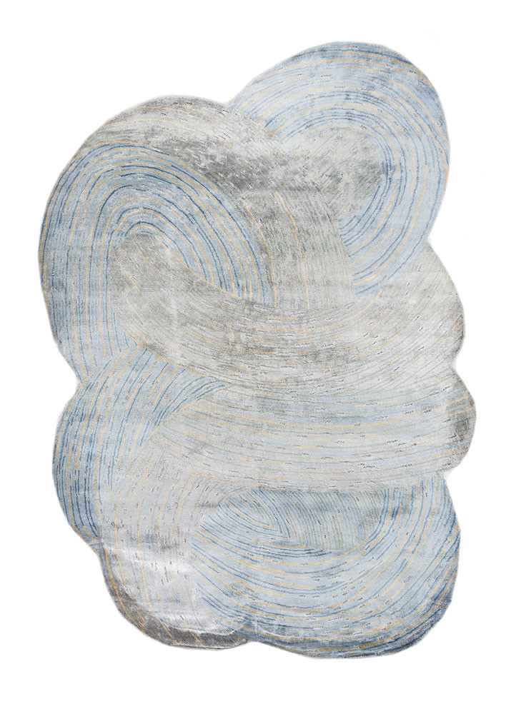 azalea blue bamboo silk and zari hand knotted Rug - HeadShot