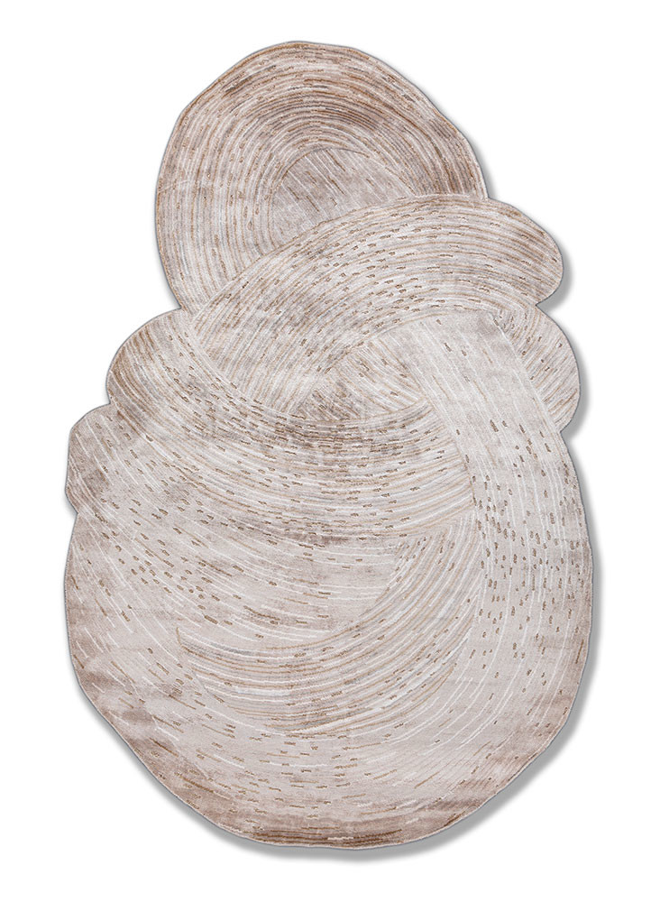 azalea beige and brown bamboo silk and zari hand knotted Rug - HeadShot