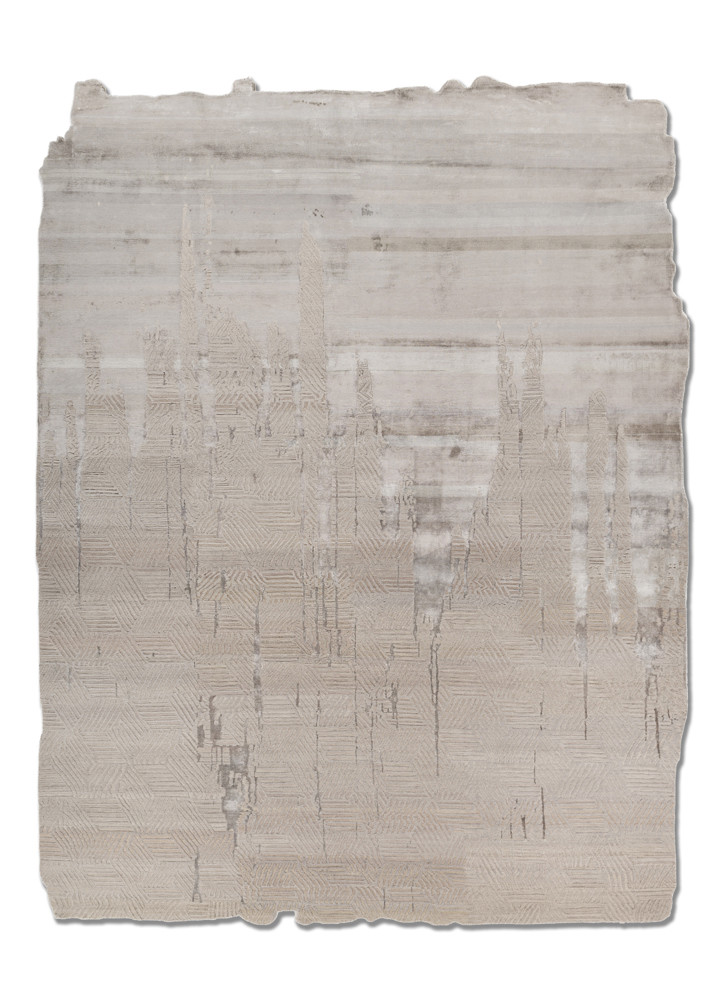  grey and black wool and bamboo silk hand knotted Rug