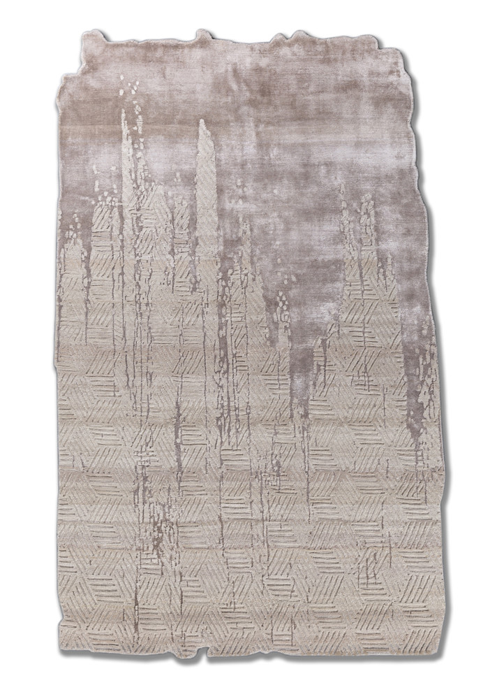 edge and essence beige and brown wool and bamboo silk hand knotted Rug - HeadShot