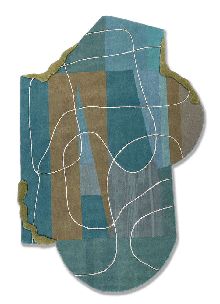 azalea blue wool and bamboo silk hand knotted Rug - HeadShot