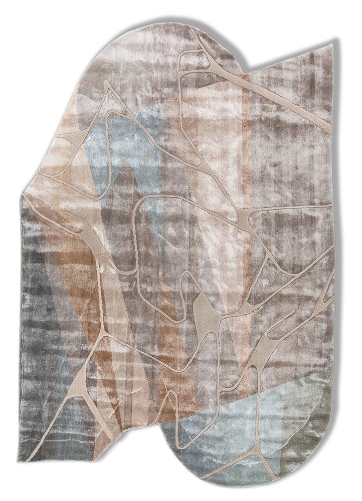 beige and brown beige and brown wool and bamboo silk hand knotted Rug
