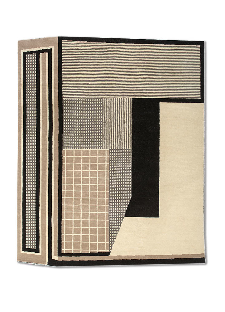 box ivory wool hand knotted Rug - HeadShot