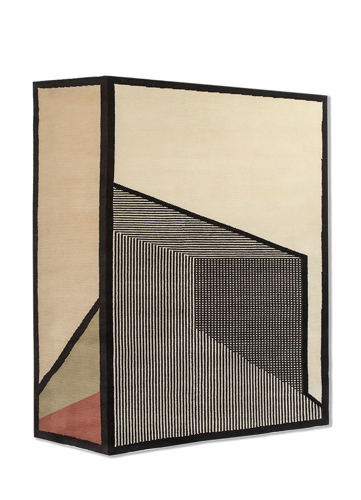 box ivory wool hand knotted Rug - HeadShot