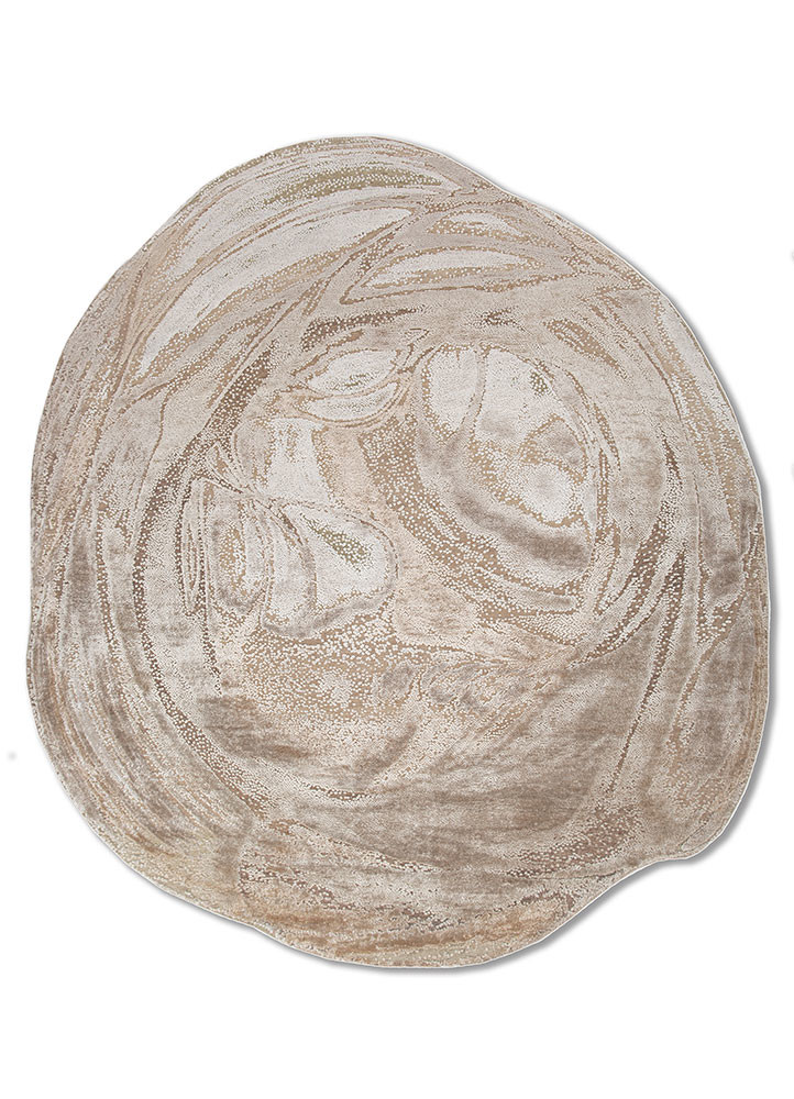 aprezo ivory wool and bamboo silk hand knotted Rug - HeadShot