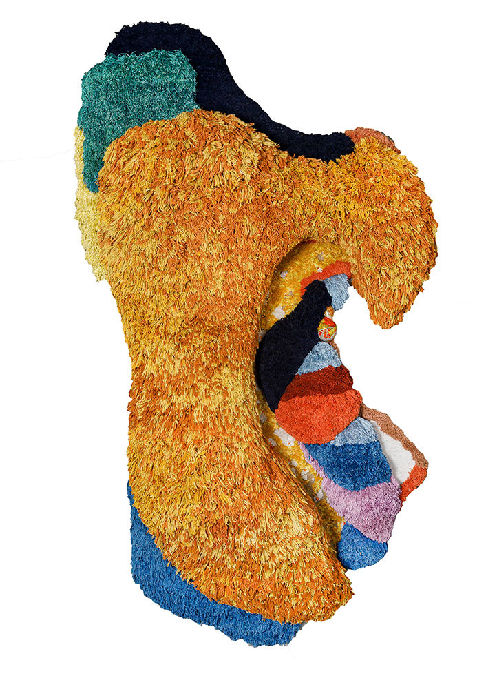 wall installation red and orange wool and bamboo silk hand knotted WALL ART & TAPESTRY - HeadShot