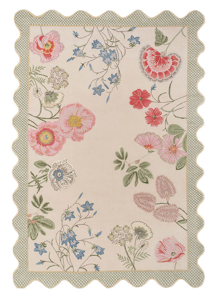 jardins du monde beige and brown wool hand knotted Rug