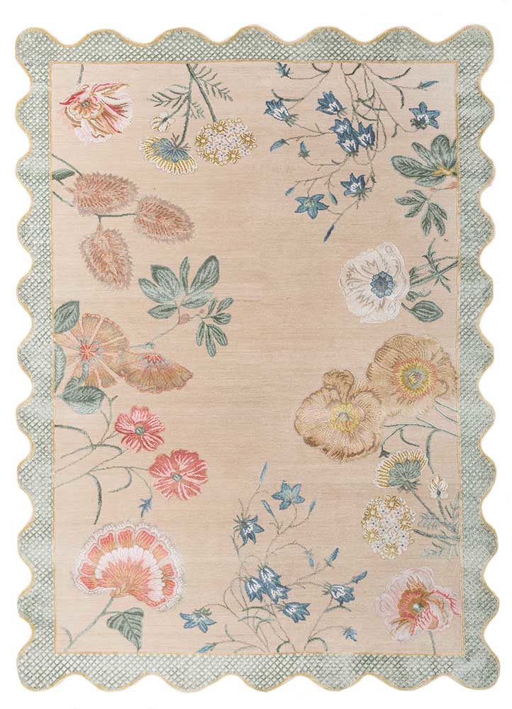jardins du monde beige and brown wool and bamboo silk hand knotted Rug - HeadShot jardins du monde beige and brown wool and bamboo silk hand knotted Rug - HeadShot