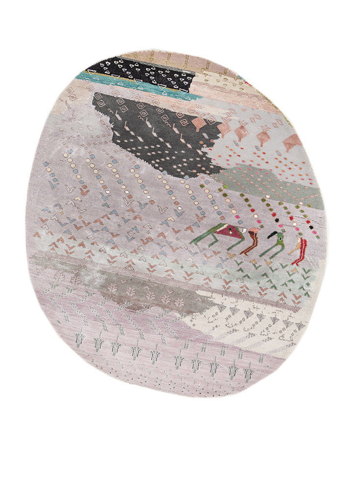 manchaha pink and purple wool and bamboo silk hand knotted Rug - HeadShot manchaha pink and purple wool and bamboo silk hand knotted Rug - HeadShot