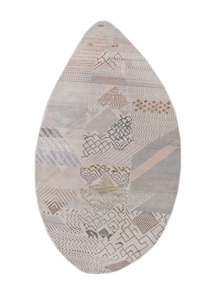 manchaha ivory wool and bamboo silk hand knotted Rug - HeadShot