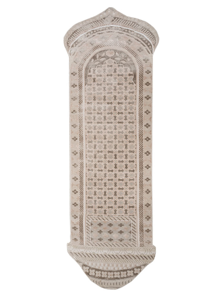  beige and brown wool and bamboo silk hand knotted Rug