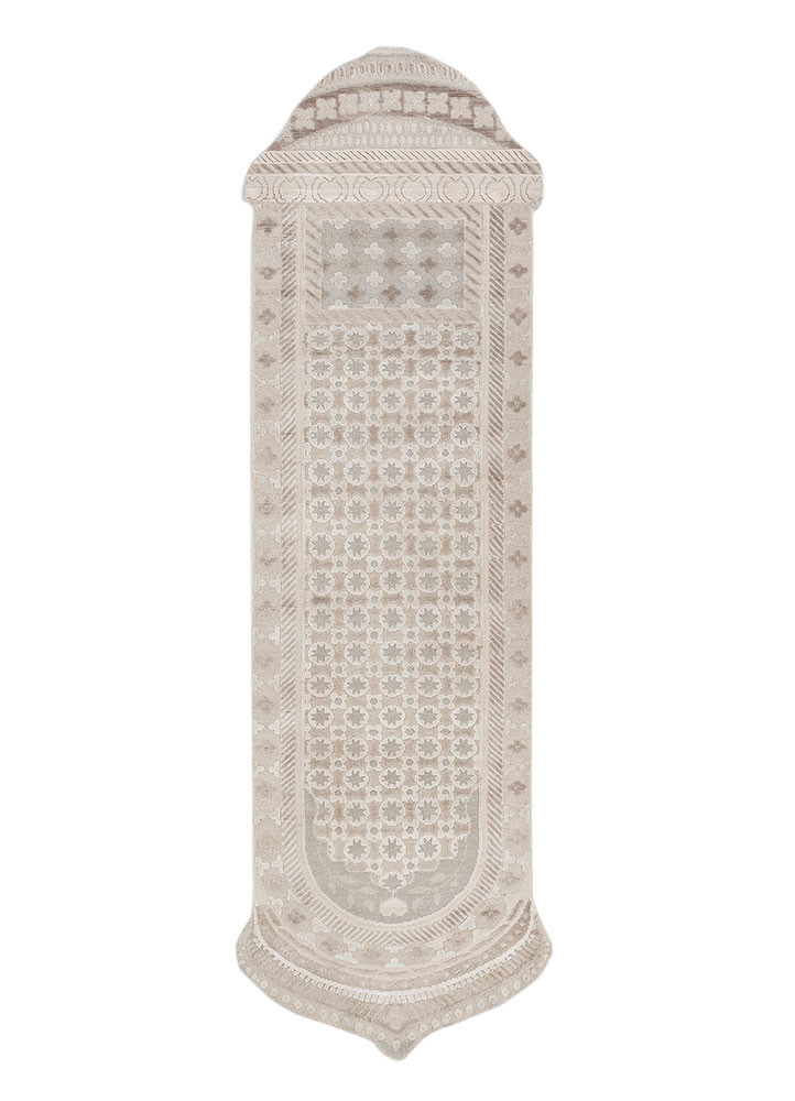 khidki beige and brown wool and bamboo silk hand knotted Rug - HeadShot