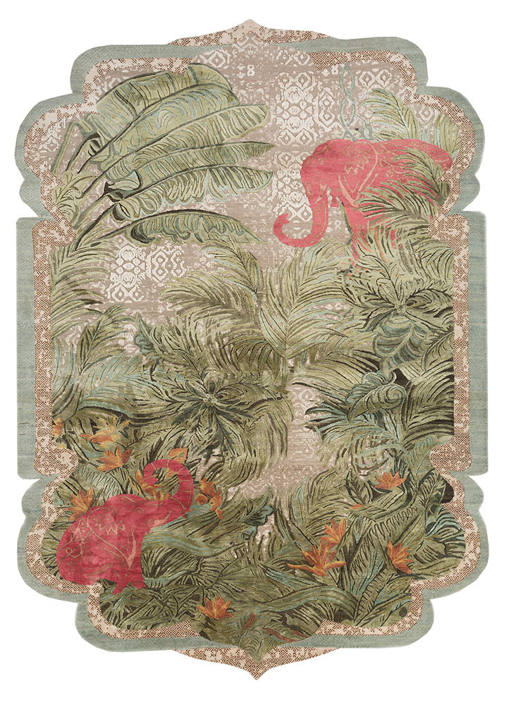 inde rose green wool and silk hand knotted Rug - HeadShot
