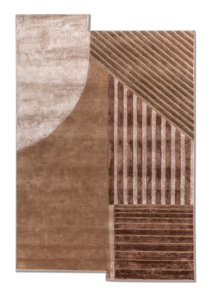 beige and brown beige and brown wool and viscose hand tufted Rug