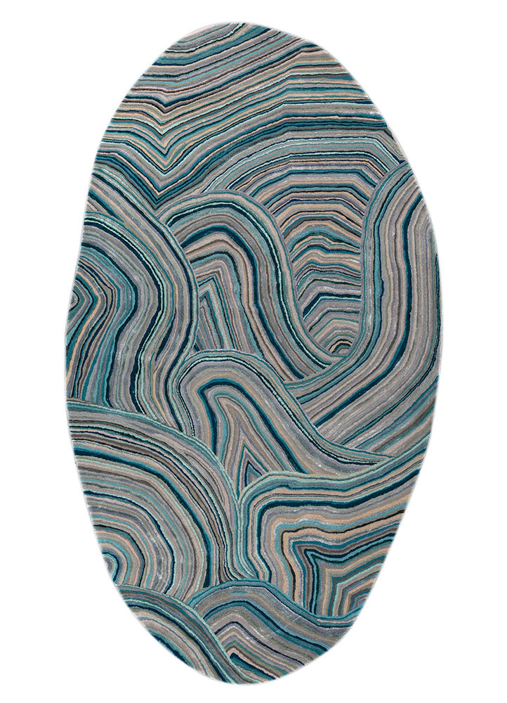 come around blue wool and viscose hand tufted Rug - HeadShot