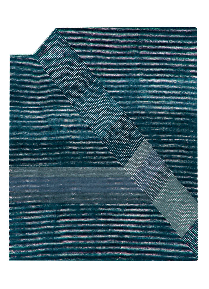 pathways blue wool and viscose hand tufted Rug - HeadShot