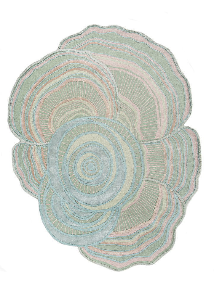 green green wool and viscose hand tufted Rug