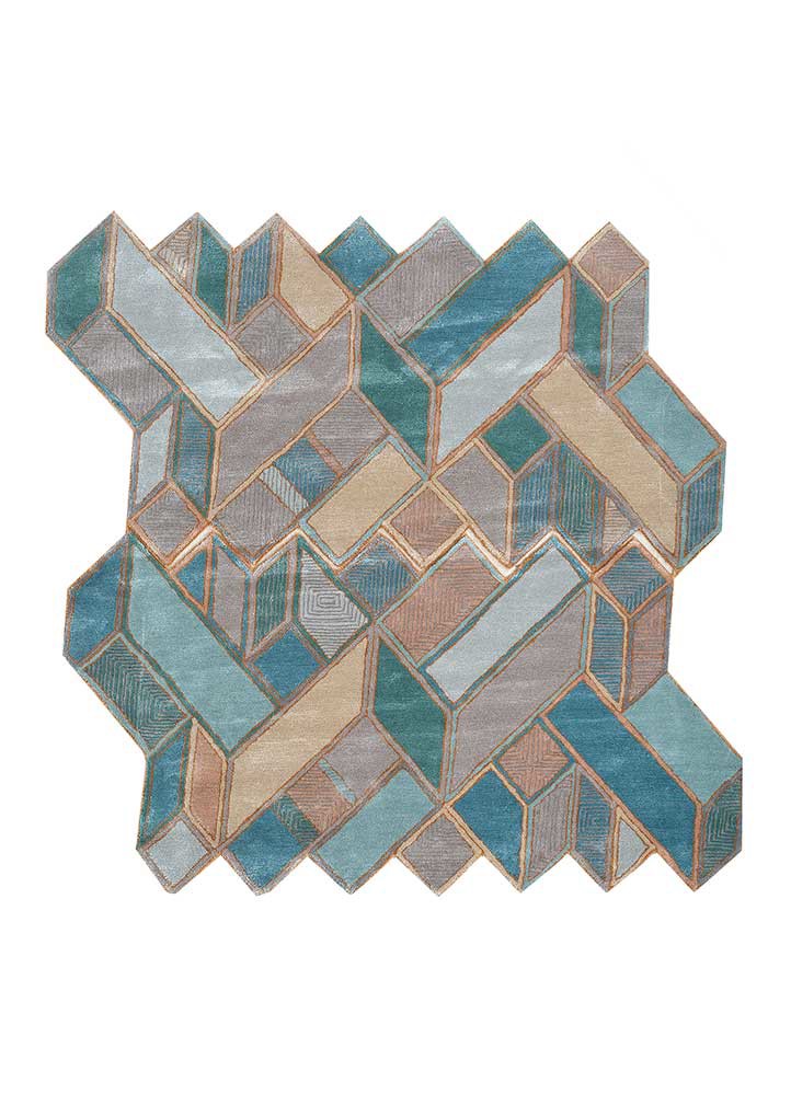 blue blue wool and viscose hand tufted Rug