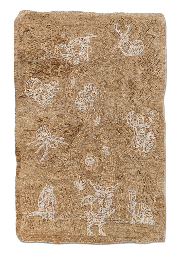 happiness beige and brown wool hand tufted Rug - HeadShot happiness beige and brown wool hand tufted Rug - HeadShot