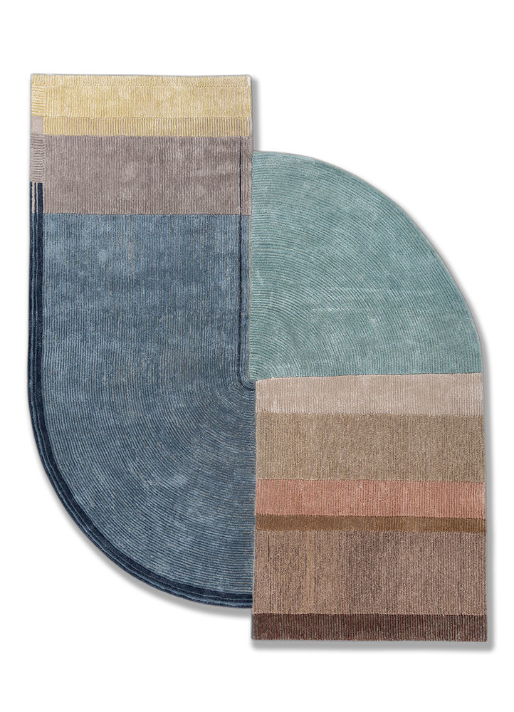 blue blue wool and viscose hand tufted Rug