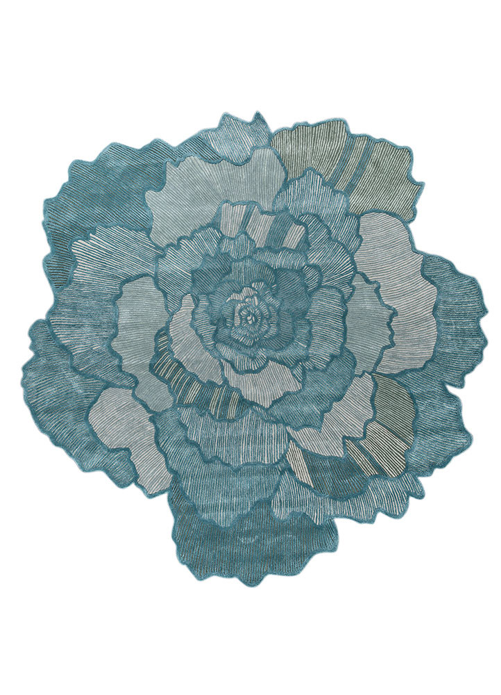  blue wool and viscose hand tufted Rug