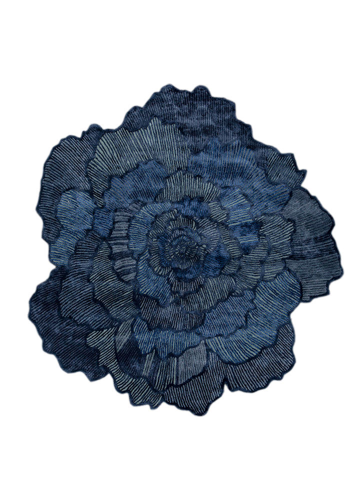  blue wool and viscose hand tufted Rug