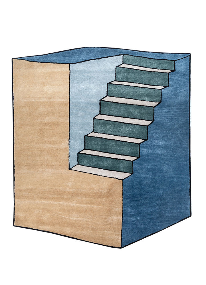  blue wool and viscose hand tufted Rug