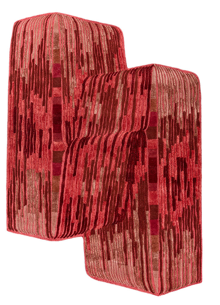 lucid red and orange wool and viscose hand tufted Rug