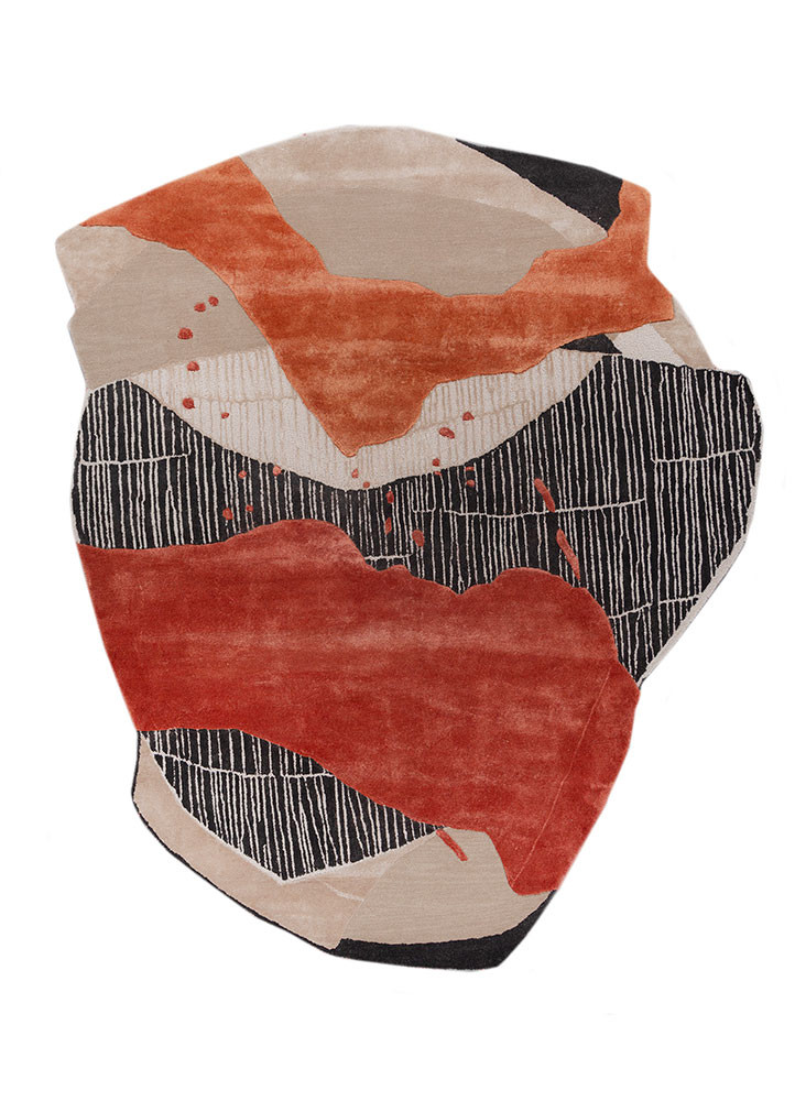  red and orange wool and viscose hand tufted Rug