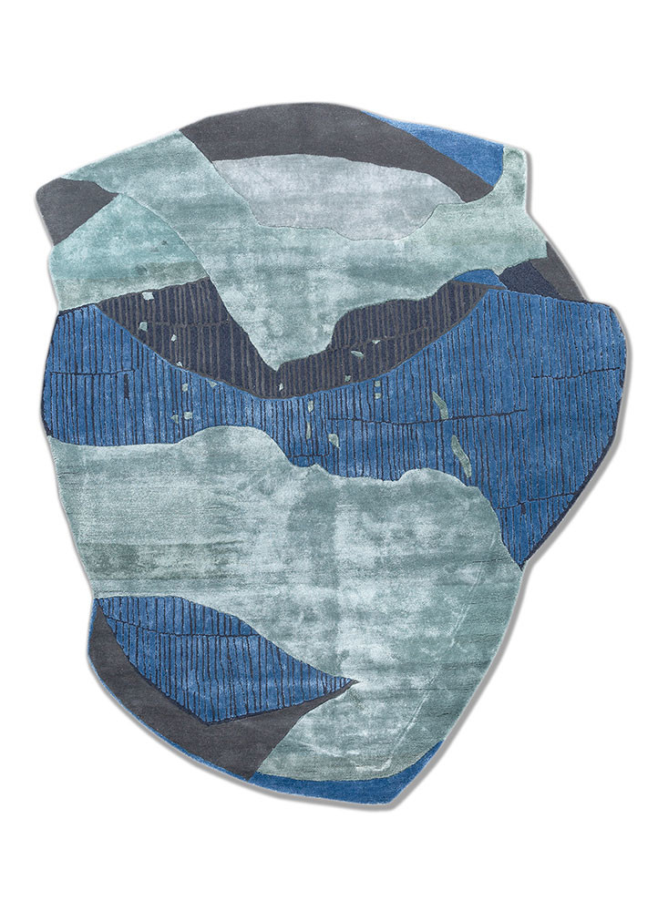  blue wool and viscose hand tufted Rug