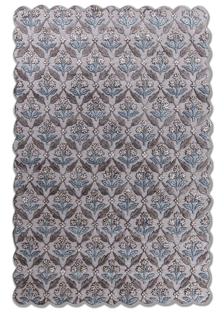 grey and black grey and black wool and viscose hand tufted Rug