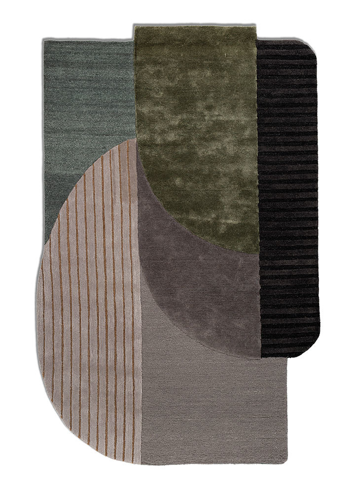 green green wool and viscose hand tufted Rug