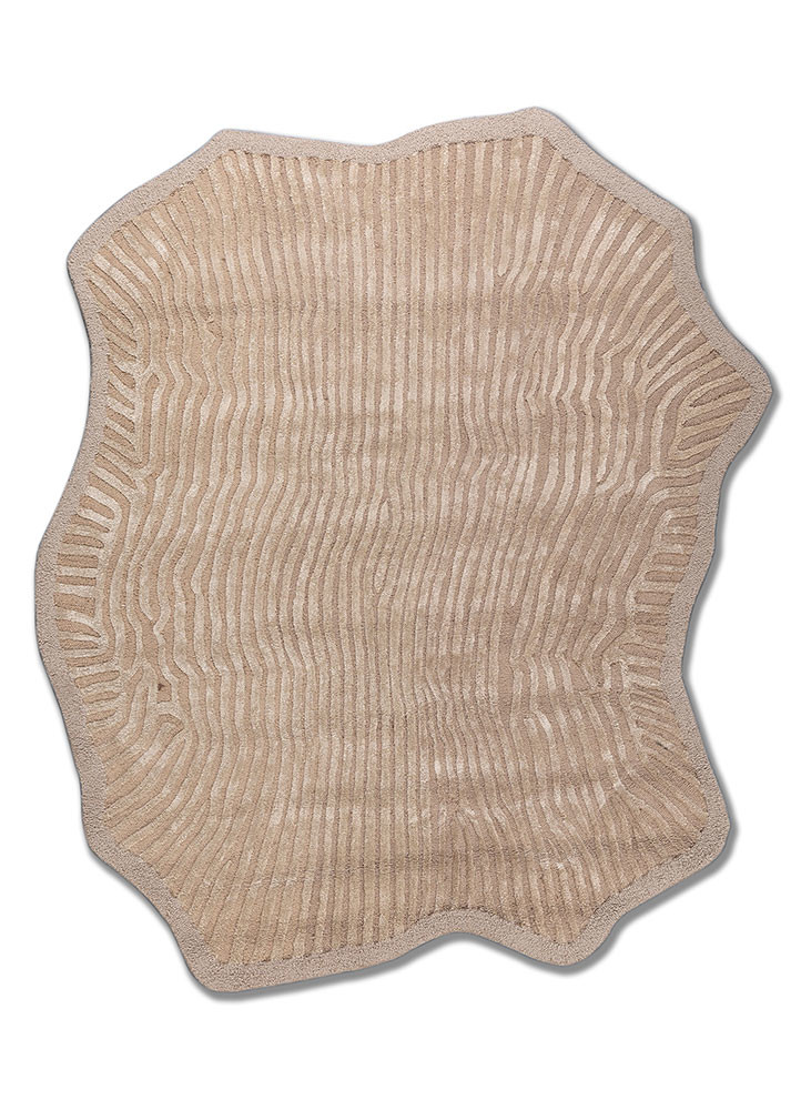 beige and brown beige and brown wool and viscose hand tufted Rug