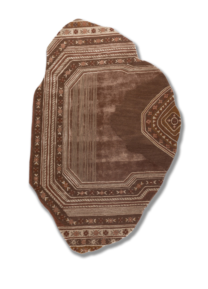 aprezo beige and brown wool and viscose hand tufted Rug - HeadShot aprezo beige and brown wool and viscose hand tufted Rug - HeadShot