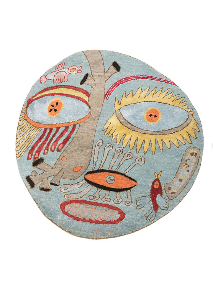 dreamers blue wool and bamboo silk hand knotted WALL ART & TAPESTRY - HeadShot