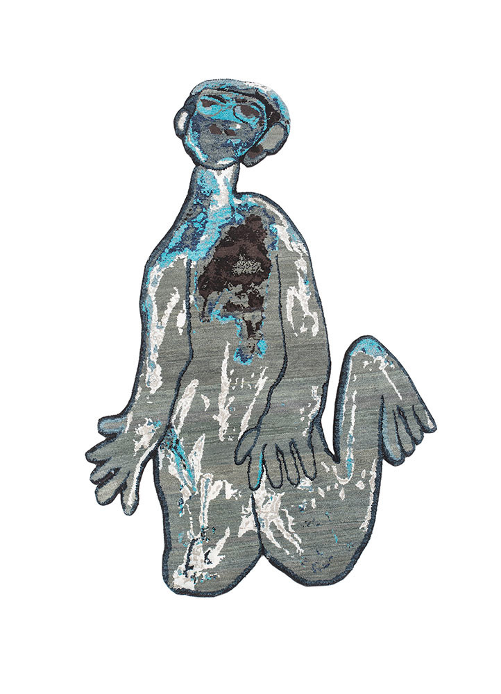 dreamers blue wool and bamboo silk hand knotted WALL ART & TAPESTRY - HeadShot