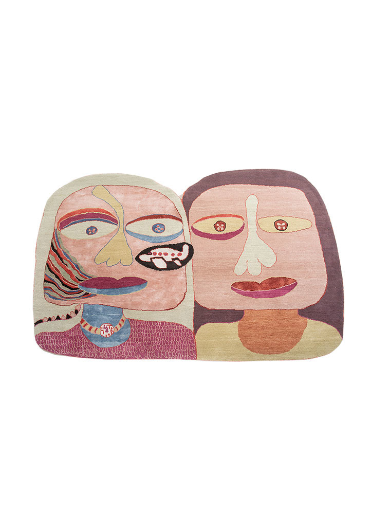 the portraits of boogli and her mother by gurjeet singh pink and purple wool and bamboo silk hand knotted Rug